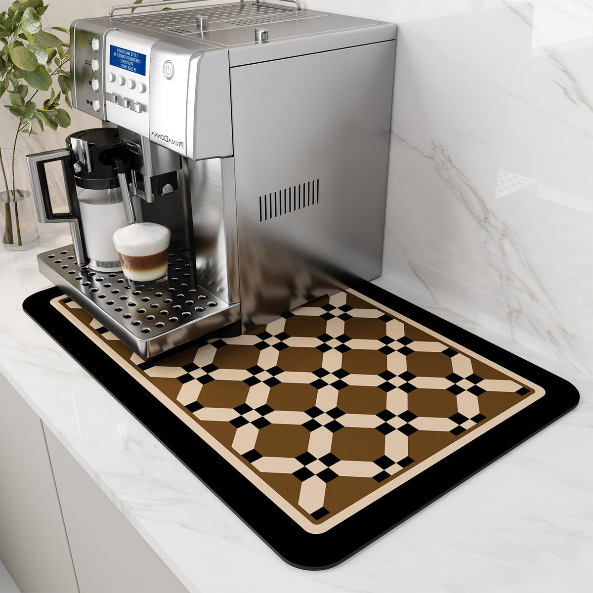 AMOAMI Coffee Mat Hide Stain Rubber Backed Absorbent Dish Drying Mat for Kitchen Counter - Fits Under Coffee Maker - KHAKI 16X24