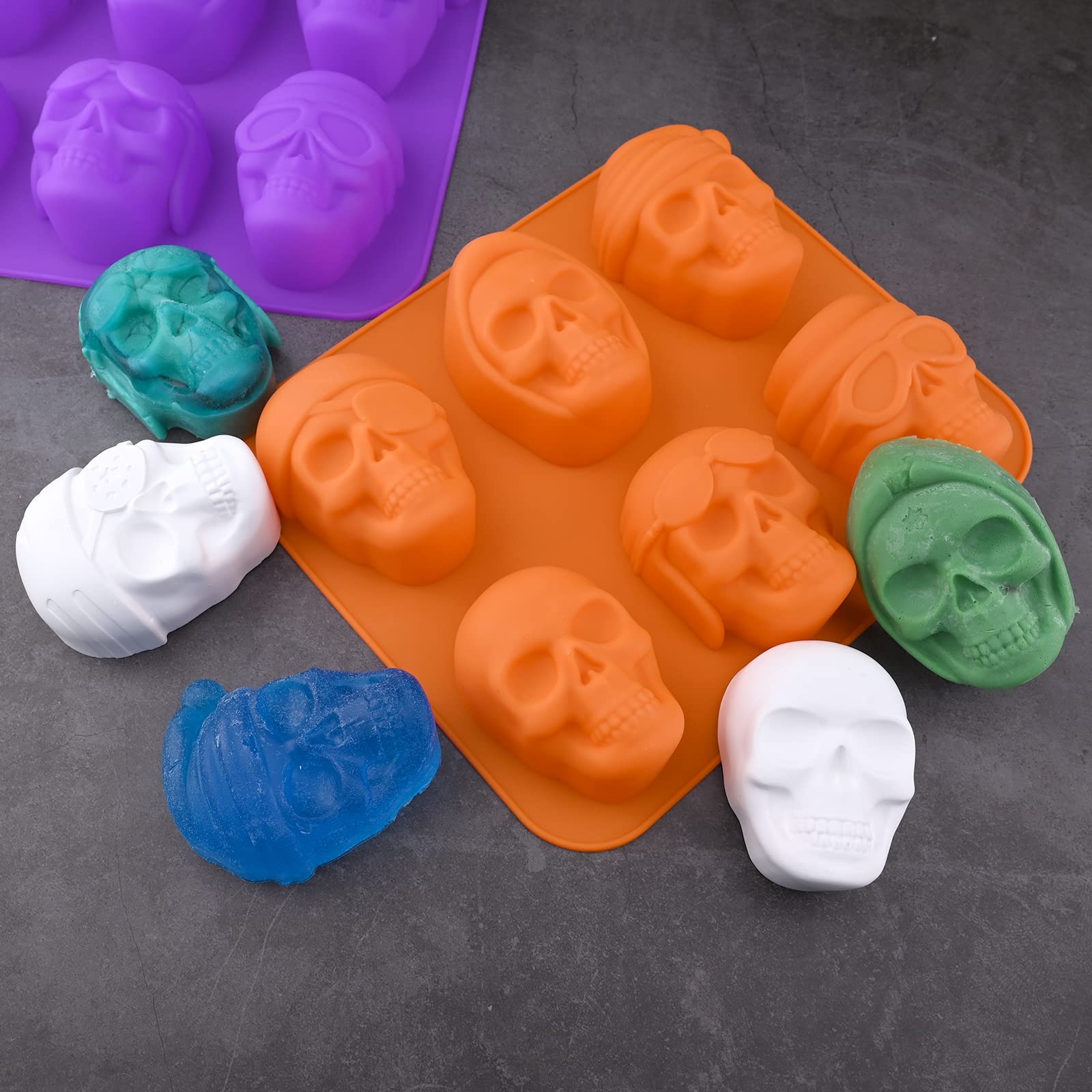 HUAKENER Skull Cake Pan - 2 Pack, 6 Cavity Skull Cake Molds for Mini Cakes, Chocolate Bomb, Pudding, Halloween Baking