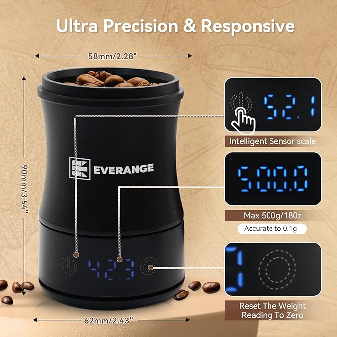 EVERANGE Digital Coffee Scale with Timer - Rechargeable Espresso Scale Precise Pour Over & Drip Coffee Scale, LED Display, Includes Dosing Cup, Black