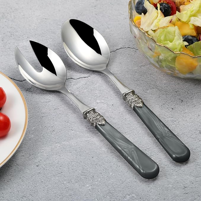 CATHYLIN 2-piece Salad Servers Stainless Steel Salad Serving Set Salad Fork and Spoon (Grey)