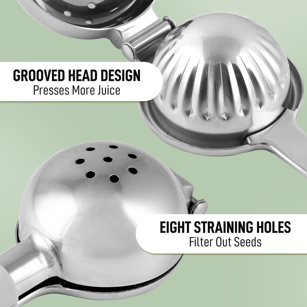 Zulay Kitchen Extra Large Lemon Squeezer Stainless Steel - Easy Squeeze Heavy Duty Lemon Juicer Hand Press - Ergonomic Citrus Squeezer & Fruit Juicer for Small Oranges, Lemons, & Limes - Silver