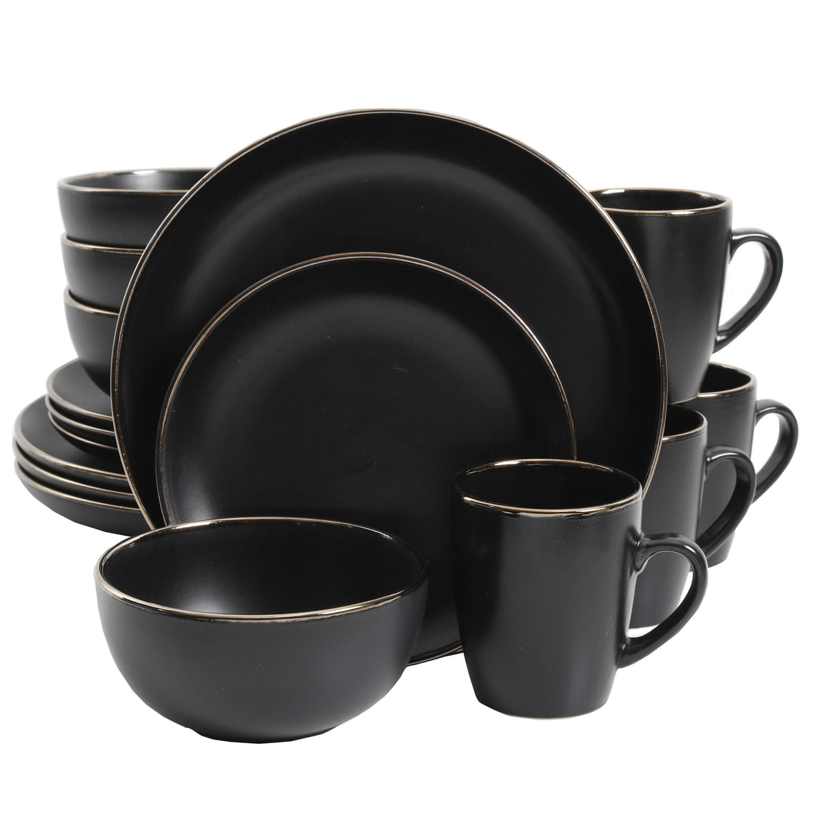 Gibson Home Rockaway 12-Piece Round Stoneware Dinnerware Set, Service for 4 – Cream Plates and Bowls, Modern Matte Finish, Microwave & Dishwasher Safe