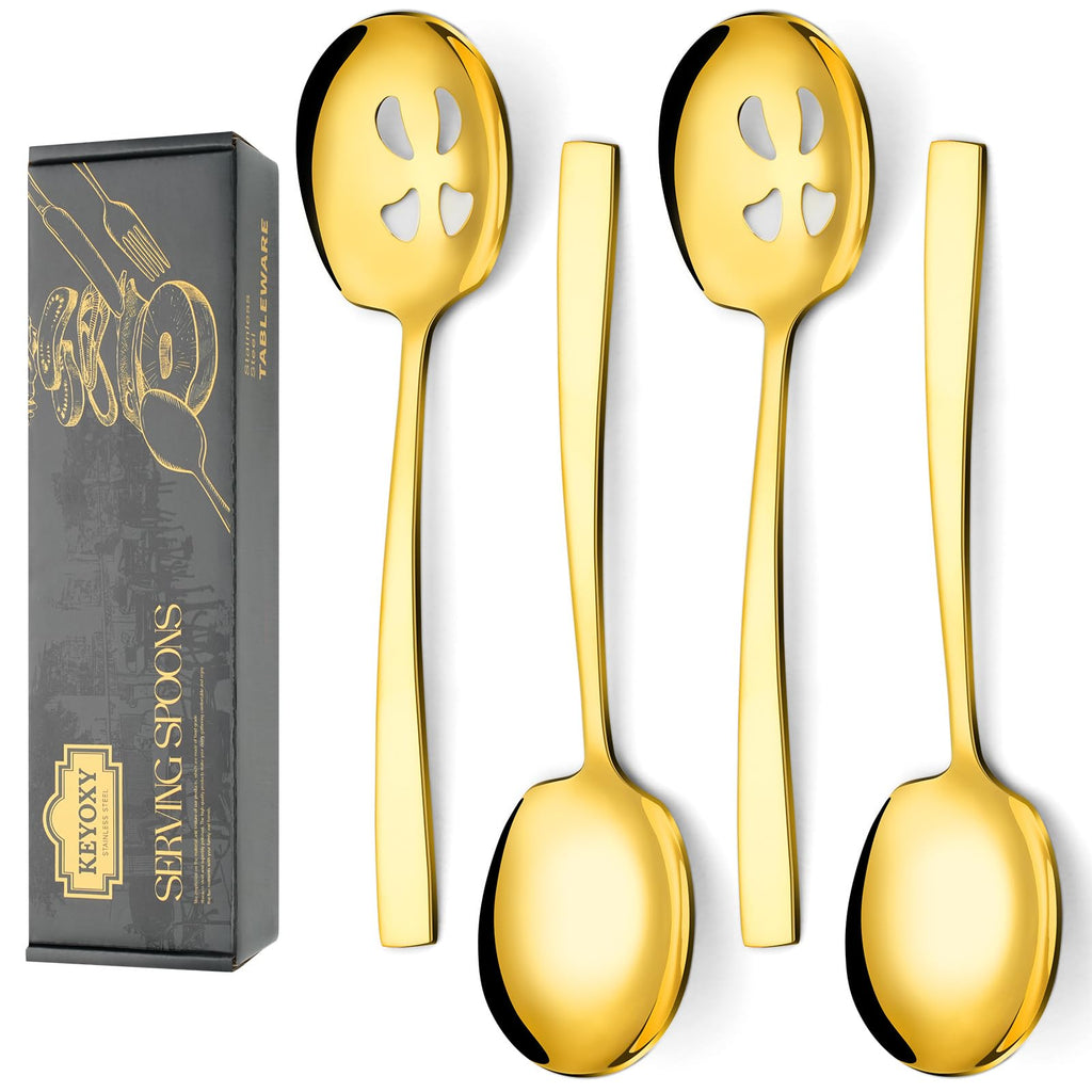 Keyoxy 4 Piece Serving Spoons Set,9.2-Inch Includes 2 Large, 2 Slotted