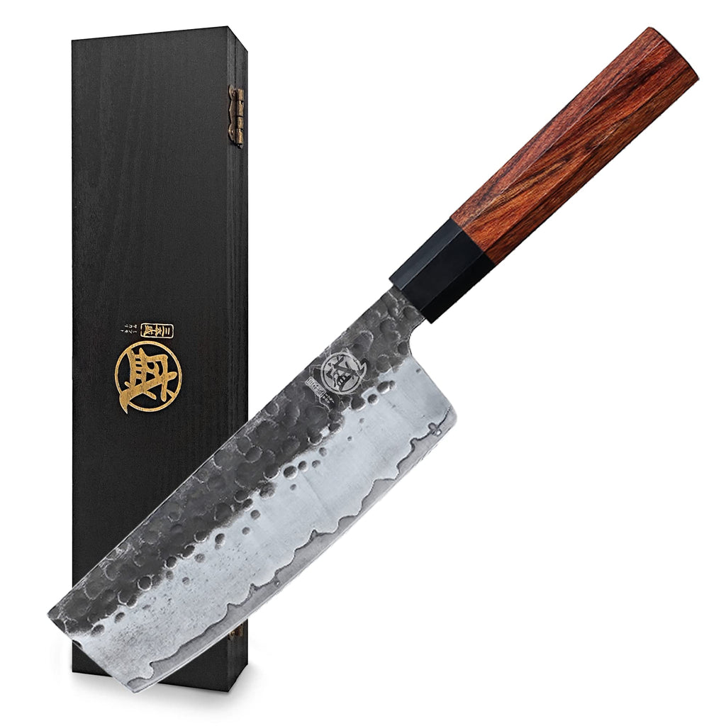 MITSUMOTO SAKARI 7-Inch Japanese Nakiri Knife, 3-layer 9Cr18MoV steel