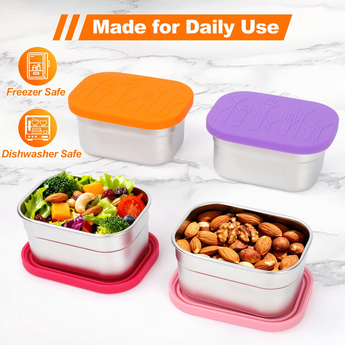 YJSLICT 4 Pack Stainless Steel Kids Snack Containers with Lids, 8 oz Each