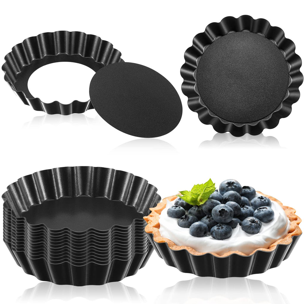Tessco for you 16 Pcs Mini Tart Pans for Baking, Black Round and Rectangle