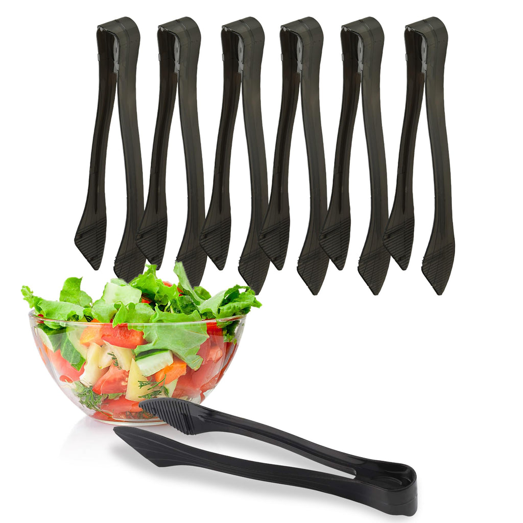 PARTY BARGAINS 8.5″ Black Plastic Serving Tongs 6-Pack – Heavy-Duty Disposable & Reusable Kitchen Tongs for Parties BBQ Buffet Salad Appetizers Catering