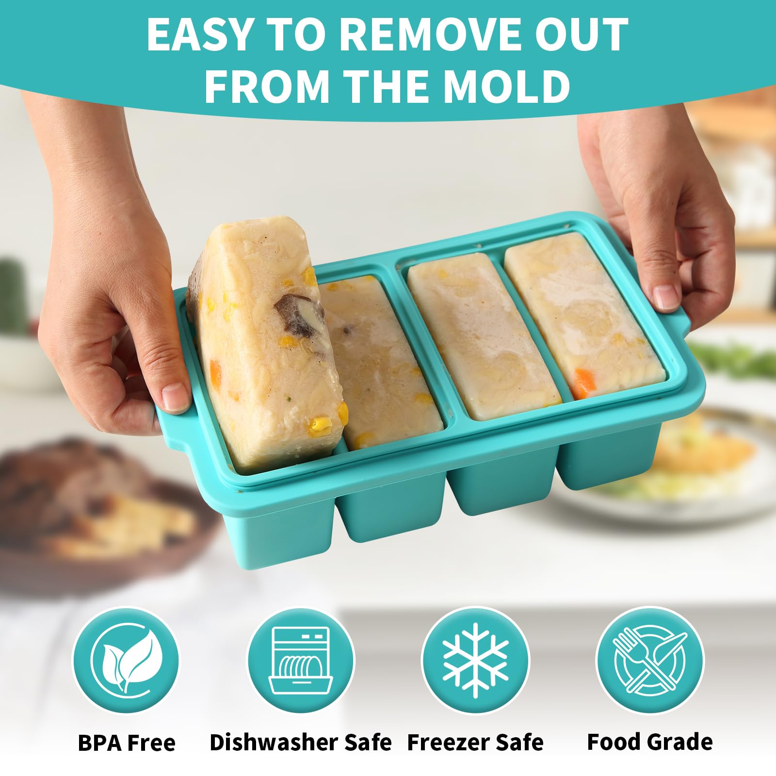 EuChoiz 2 Pack Silicone Freezer Tray Cubes 2 Cup with Date Mark Lids for Freezing Food Leftovers Sauces Portion and Lasagna Broth, Soup Freezer Molds for Meal Prepping Thick Enough