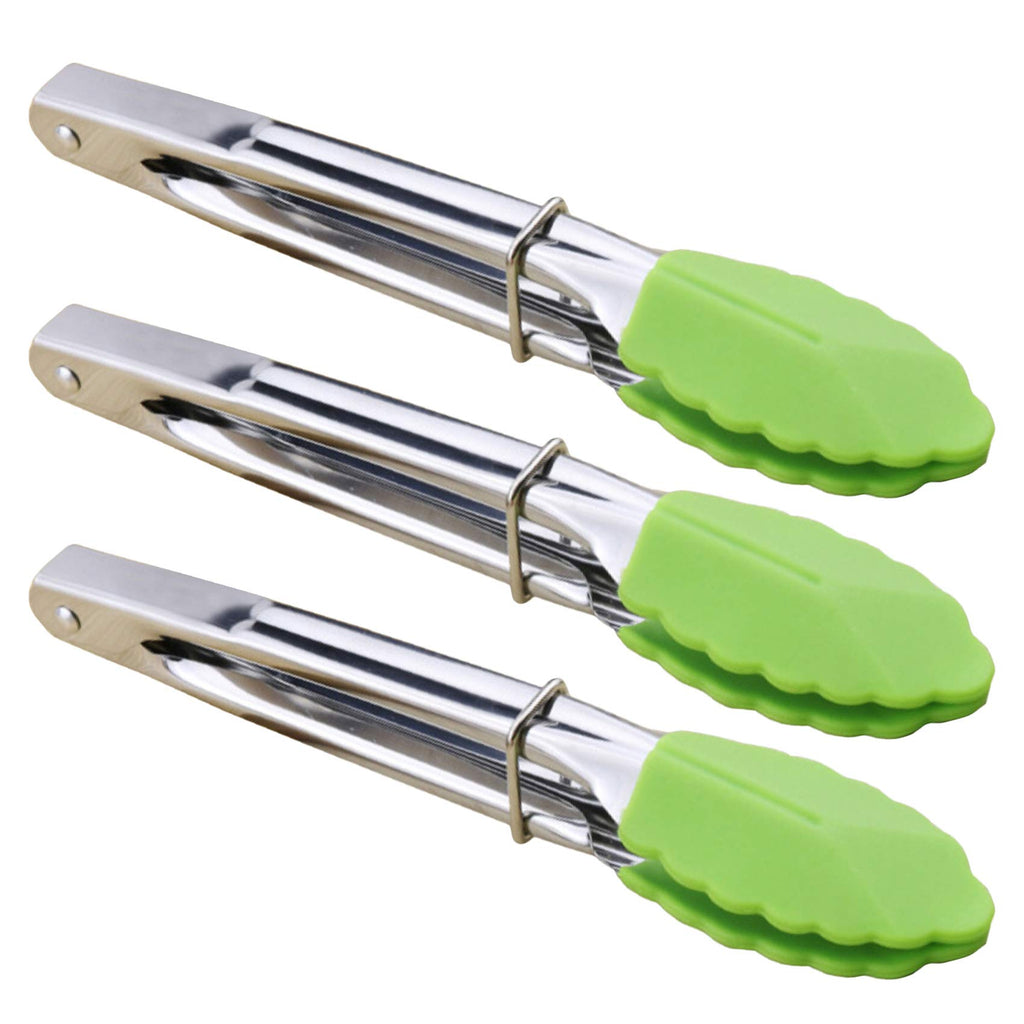 HINMAY Mini Tongs with Silicone Tips 7-Inch Kitchen Tongs, Set of 3 (Black)