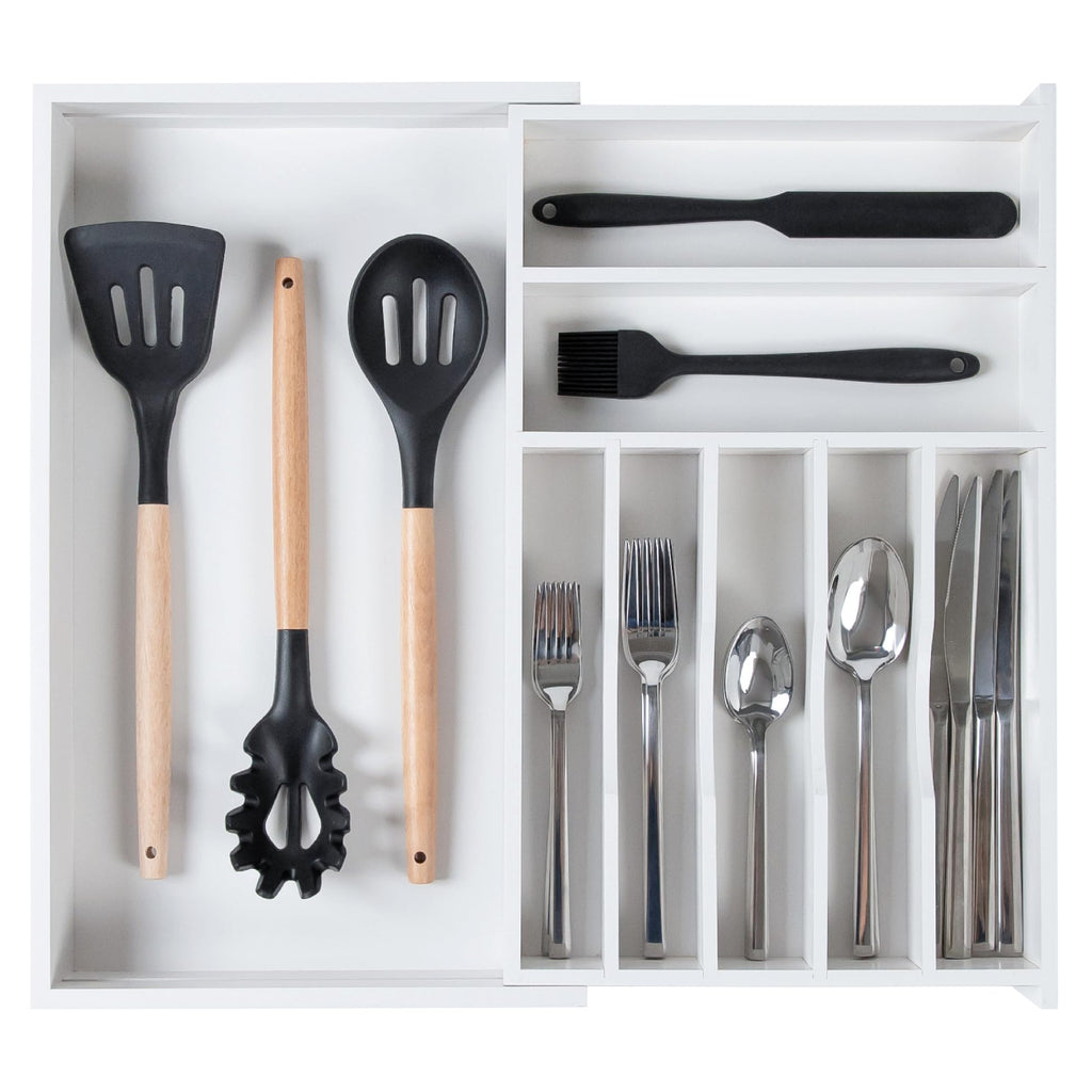 KitchenEdge Silverware & Utensil Drawer Organizer, 14.5-25 in, Acacia