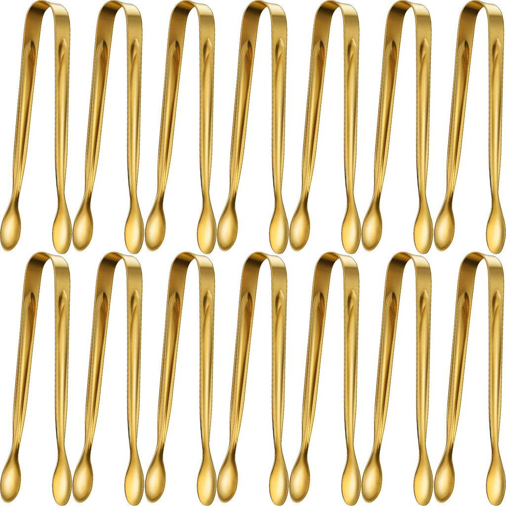 Gejoy 12 Pieces Mini Tongs Stainless Steel Small Sugar Serving Tongs for Charcuterie Board Appetizers Dessert Serving Food Tiny Party Danish Candy(6 Inch,Gold)