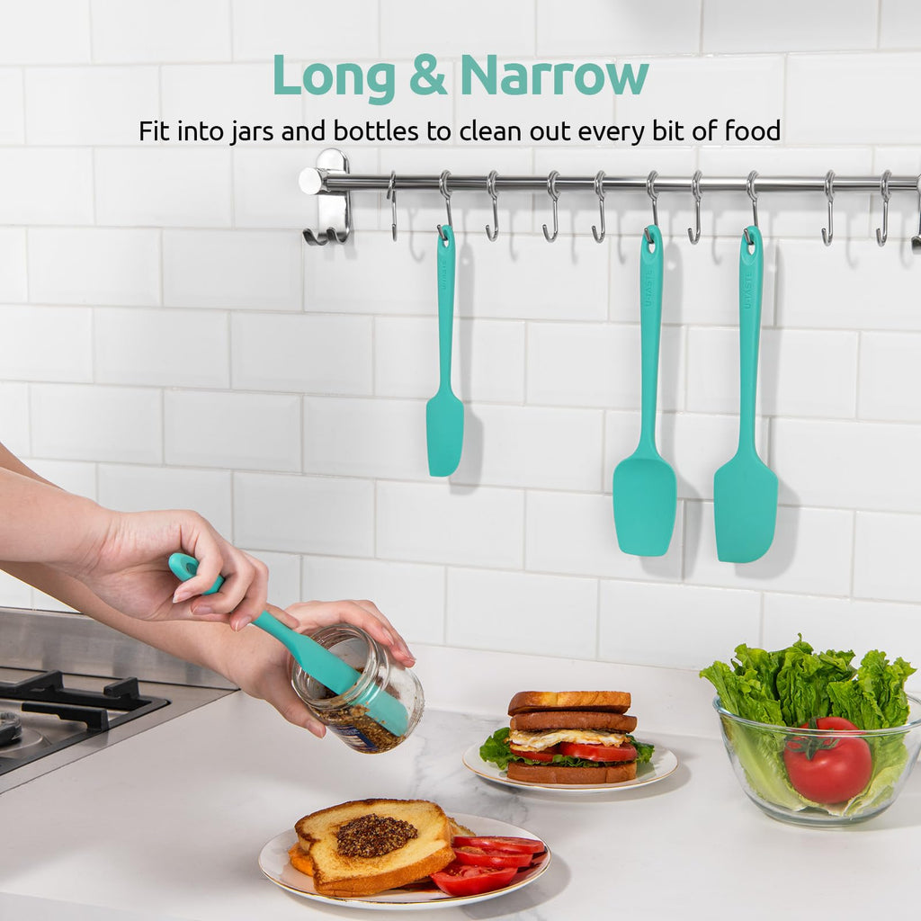 U-Taste Silicone Baking Spatula Set: 480ºF High Heat Resistant, Food Grade Flexible Rubber Kitchen Cooking Mixing Scraper, Food Grade Seamless Utensil for Nonstick Cookware Set of 3 (Aqua Sky)