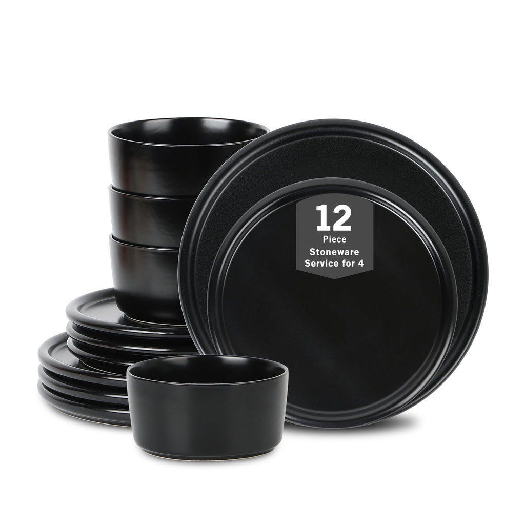 Stone Lain Eden 24-Piece Dinnerware Set Stoneware, Plates and Bowls Set, Dishwasher and Microwave Safe Dish, Dish Set for 8, Dark Blue
