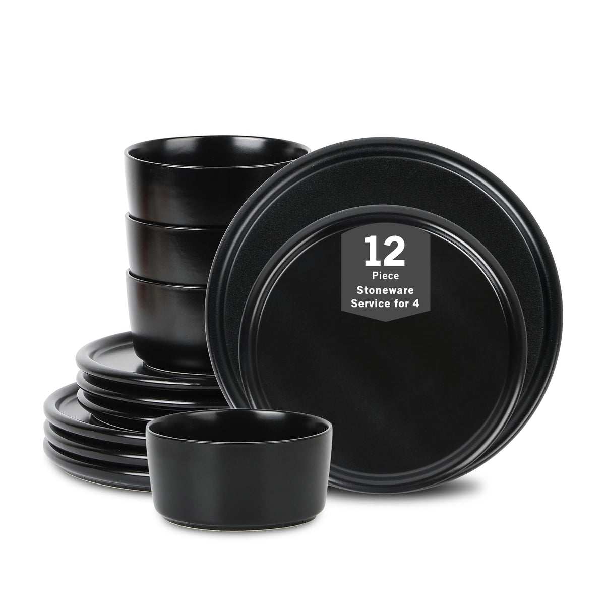 Stone Lain Eden 24-Piece Dinnerware Set Stoneware, Plates and Bowls Set, Dishwasher and Microwave Safe Dish, Dish Set for 8, Dark Blue