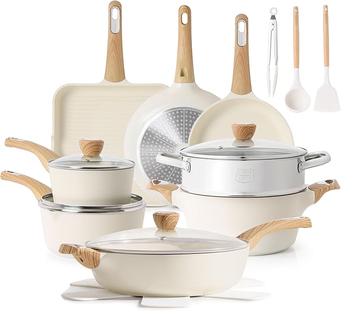 SENSARTE Pots and Pans Set Nonstick, 20 Pcs Induction Cookware Sets, Non-toxic Healthy Non Stick Kitchen Cooking Set with Stay-Cool Handles, PFOA PFOS Free