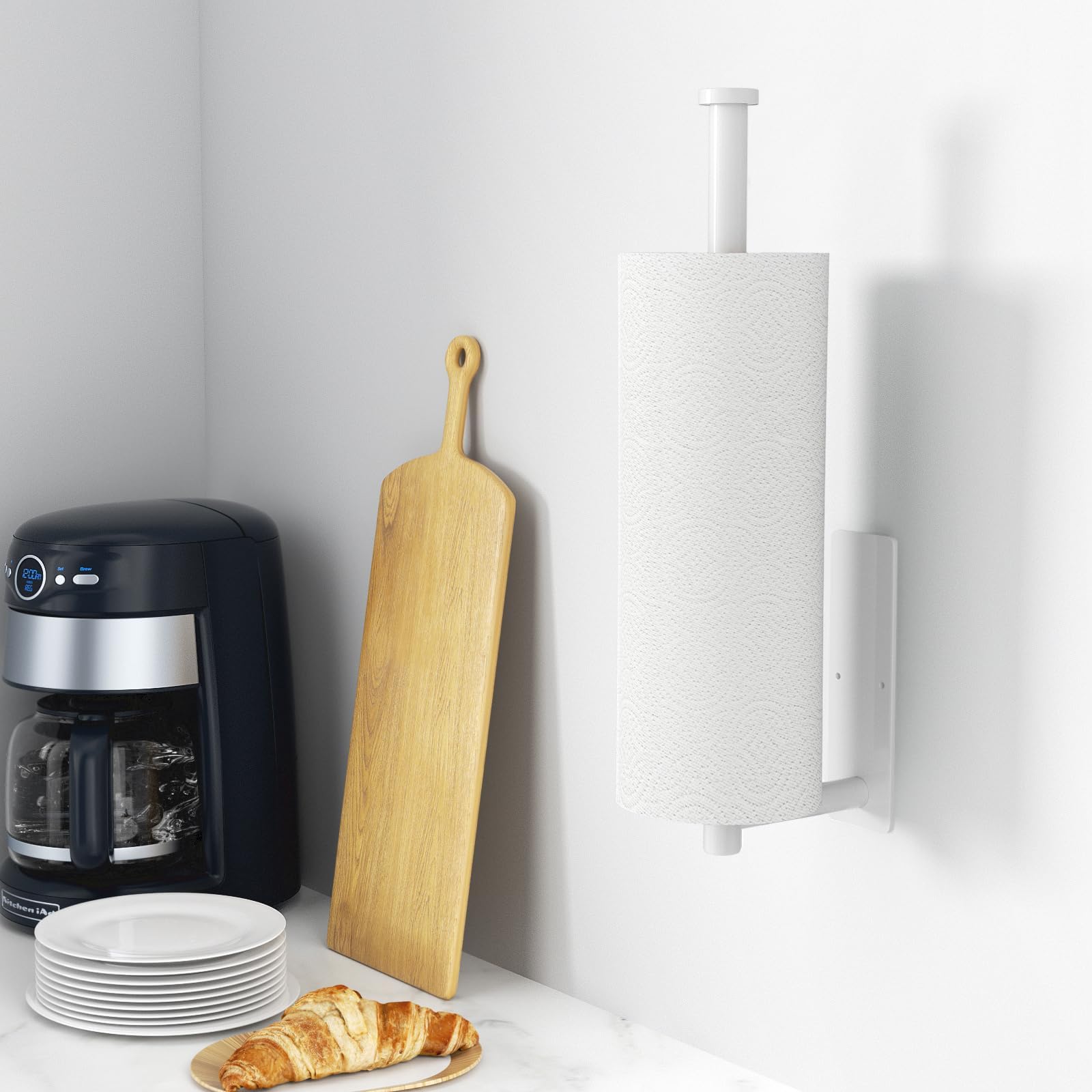 Paper Towel Holder,Self-Adhesive or Drilling， White, 1 Pack