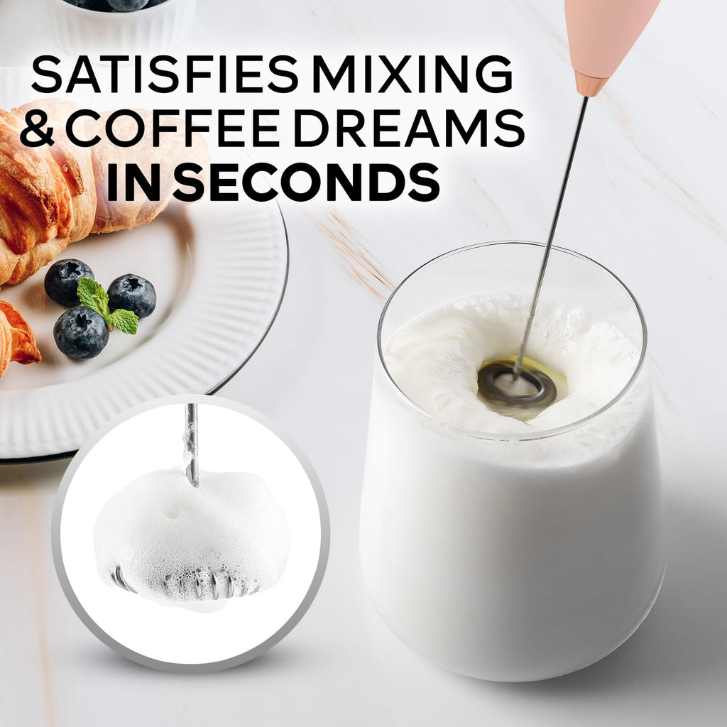 Zulay Kitchen Powerful Milk Frother Wand With Duracell Batteries - Ultra Fast Handheld Drink Mixer - Electric Whisk Foam Maker for Coffee, Lattes, Cappuccino & Matcha - Z1 Motor - Rose Peach