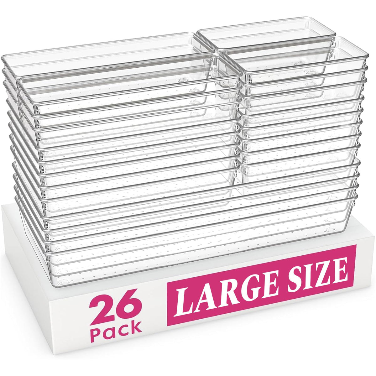 Criusia 36 Pack Large Clear Plastic Drawer Organizer Bins - 6 Size Acrylic Kitchen Drawer Organization and Storage for Utensils Gadgets, Office Bathroom and Vanity Organizer for Makeup Accessoires