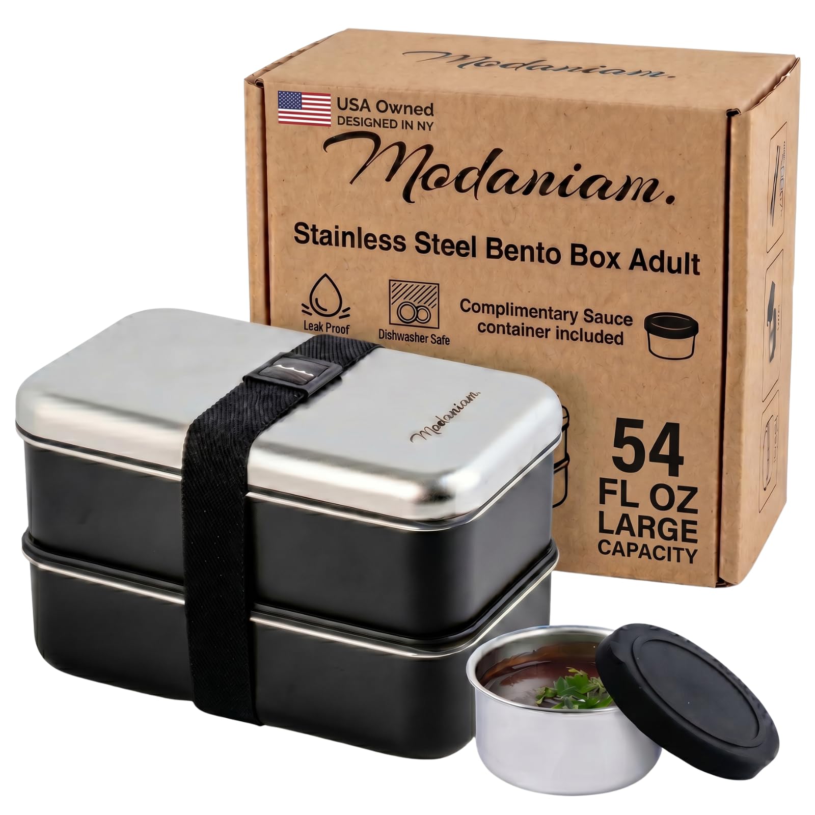 Modaniam Leak Proof Stainless Steel Bento Box, Stainless Steel Lunch Box For Adults, Metal Bento Box, Japanese Lunch Container, Large With Compartment, Korean Bentobox, Non Toxic, Microwave Safe