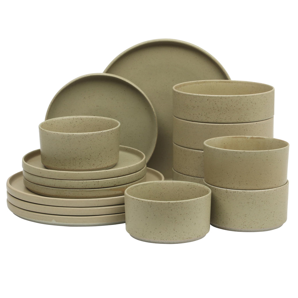 Gibson Elite Rhinebeck 16-Piece Double Bowl Dinnerware Set, Service for 4 – White and Black Stoneware Plates and Bowls
