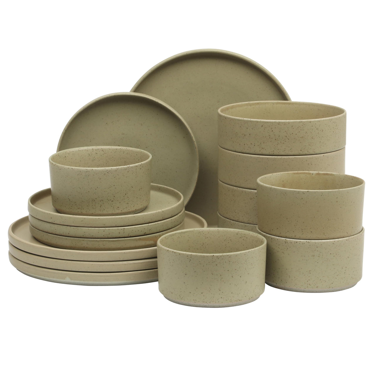 Gibson Elite Rhinebeck 16-Piece Double Bowl Dinnerware Set, Service for 4 – White and Black Stoneware Plates and Bowls