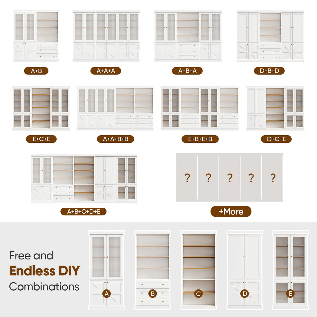 ivaniti 70.8" Tall Bookshelf with Doors, Farmhouse Modular Bookcase with 4-Tier Adjustable Shelves, Large Storage Cabinet for Home Office, Living Room, Brown, Set of 2