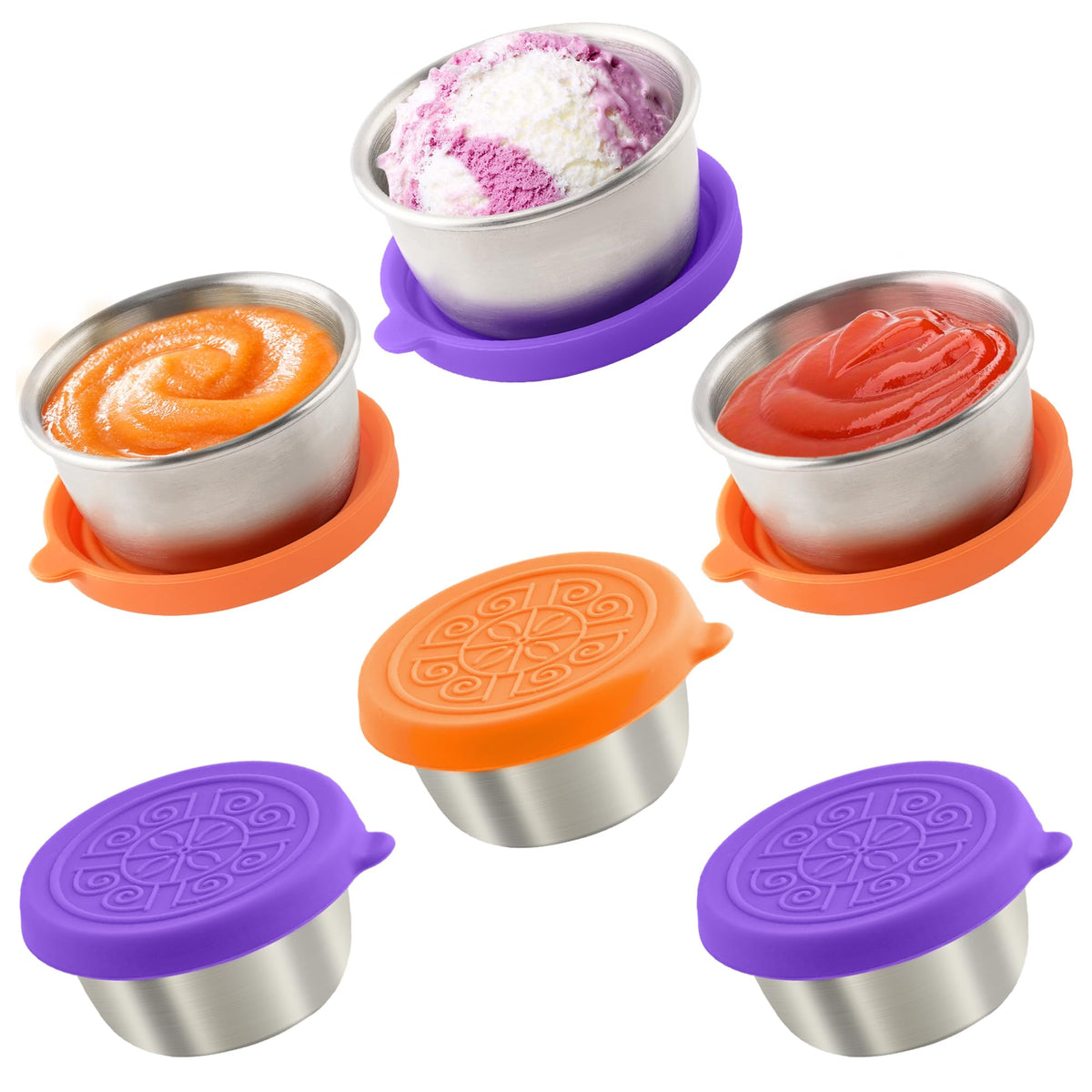 Qukaka 1.6 oz Stainless Steel Salad Dressing Containers with Lids, 6 Pack