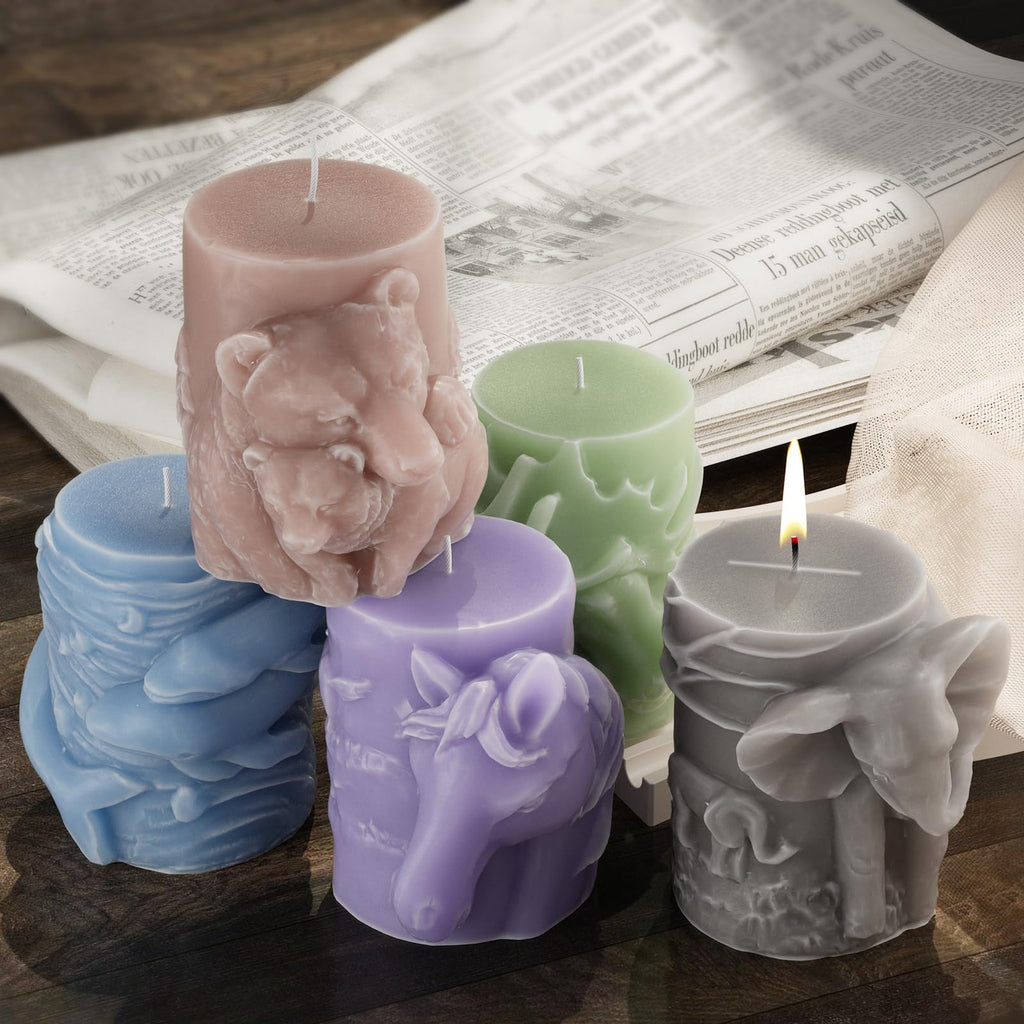 Resin Casting Mold Resin Making Molds Silicone Mold for Candle Home Decorate Mold 3D Animal Mold Candle Making Mold (Animal-Column-Bear)