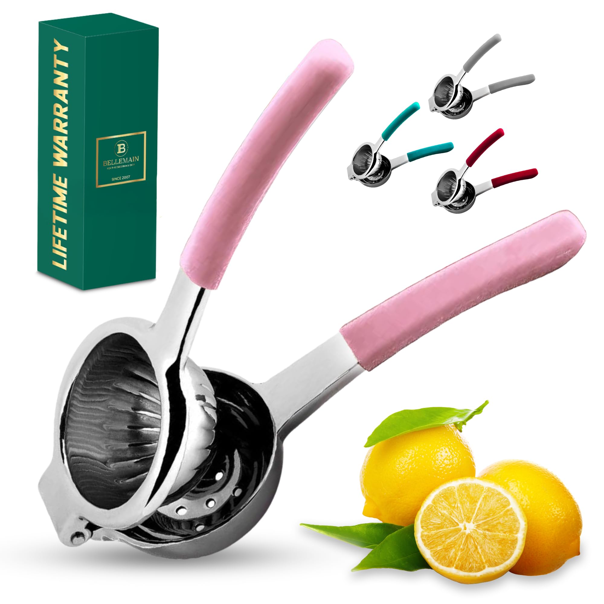 Bellemain Metal Lemon Squeezer, Stainless Steel Citrus Juicer, pink