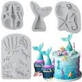 Sakolla 4 Pcs Marine Theme Silicone Fondant Molds, Mermaid Tail Seashell Conch Starfish Shape Silicone Molds for Cake Decoration, Chocolate, clay, Crafting