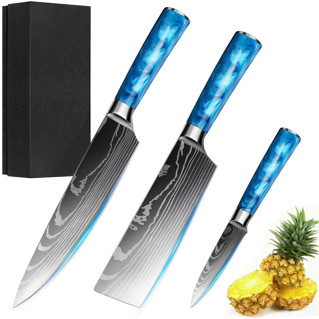 FIVE COWS 10-Piece Premium Japanese Kitchen Knife Set - Star Collection, Laser Damascus Pattern, 440A Stainless Steel Ultra Sharp for Fast Cutting (Red)