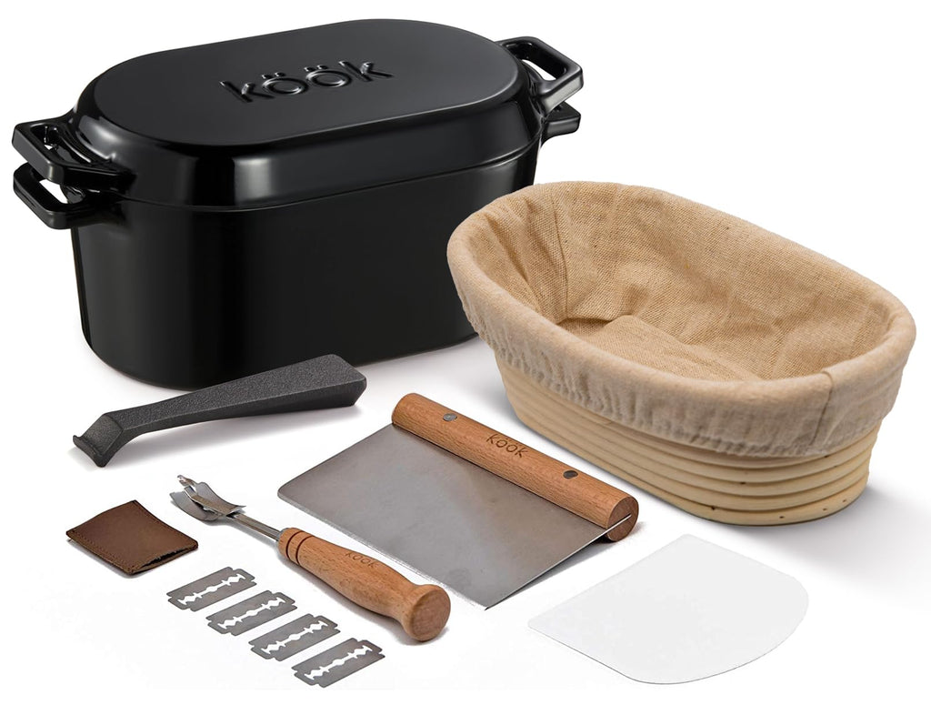 Kook Oval Dutch Oven, for Bread Baking, Sourdough Loaf Pan, Dual Handles, Enameled Cast Iron, with Sling, Dishwasher Safe, 3.4 Qt, Cherry Ombre