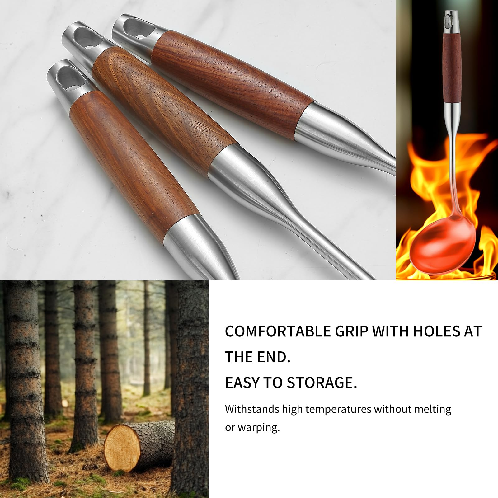 Izurok 18/10 Stainless Steel Kitchen Utensils Set,6 Piece Cooking Utensils With Wood Handle,Heat Resistant Kitchen Tool Set With Spatula, Spoon, Ladle, Skimmer, Slotted Spoon, Pasta