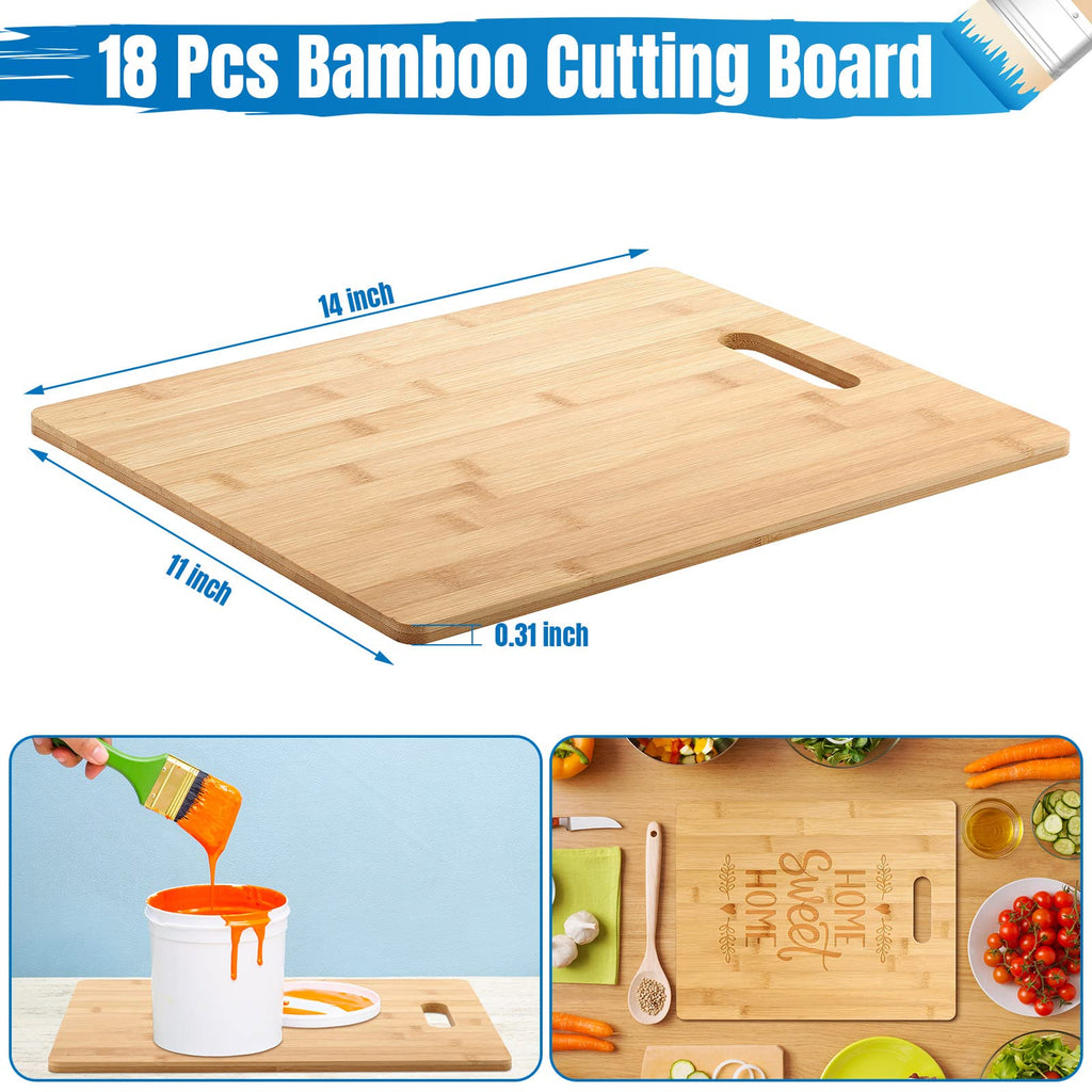 Vesici 18 Pack 14" x 11" Wood Cutting Boards with Handles Laser Engraving Bamboo Cutting Board Blanks Bulk Craft Boards for Wood Burning, Custom Engraving Gifts