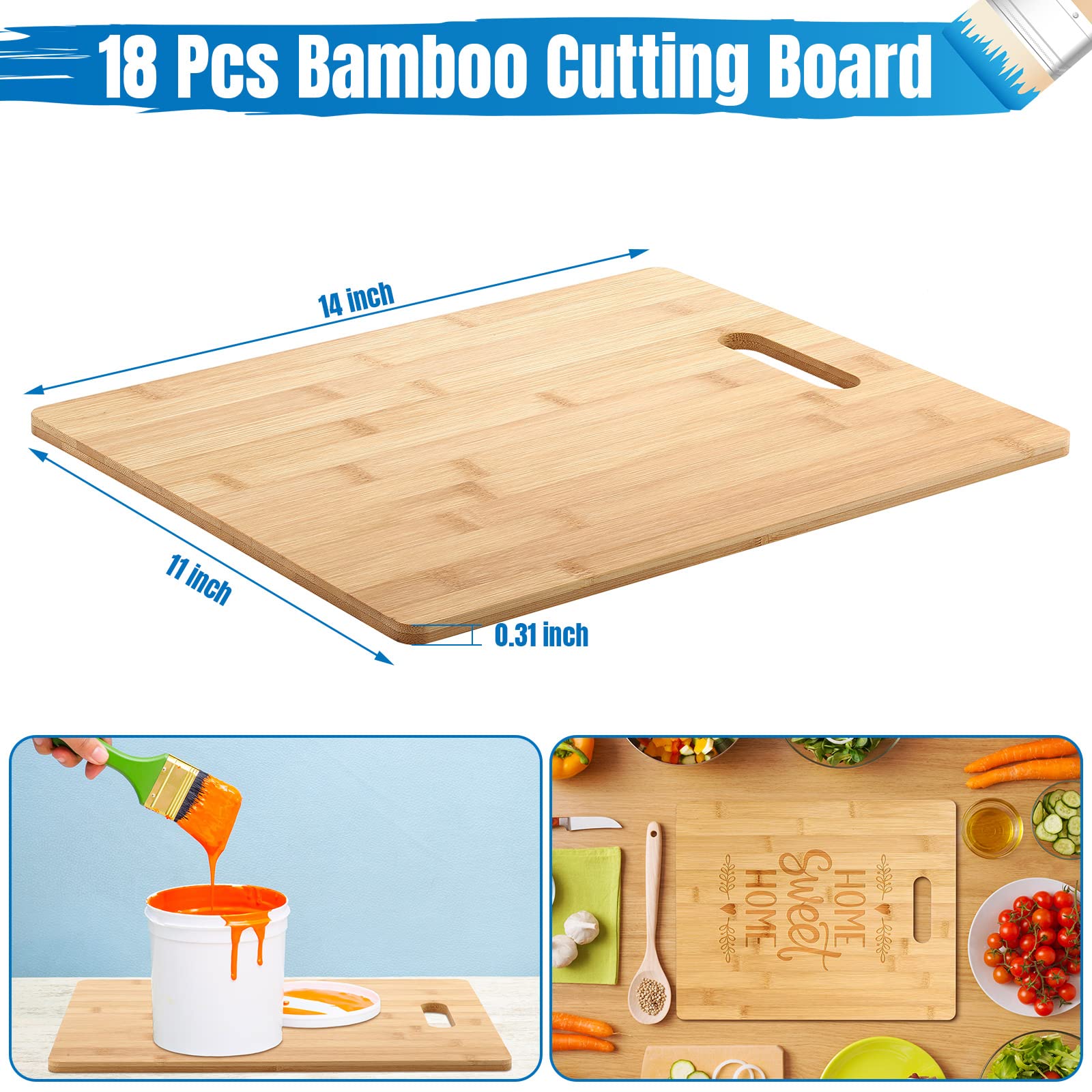 Vesici 18 Pack 14" x 11" Wood Cutting Boards with Handles Laser Engraving Bamboo Cutting Board Blanks Bulk Craft Boards for Wood Burning, Custom Engraving Gifts