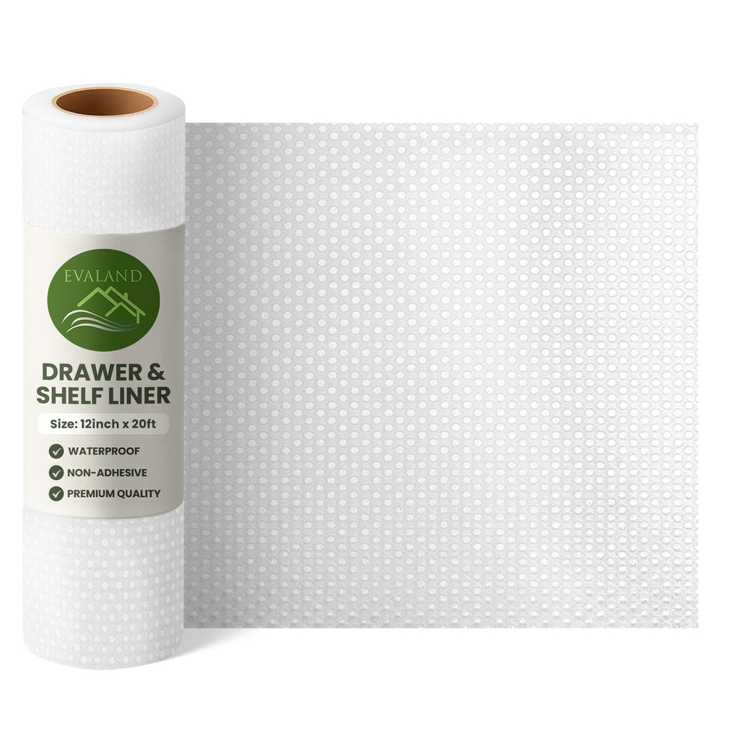 EVALAND Shelf Liners for Kitchen Cabinets Non-Adhesive 12" x 20 FT Clear Drawer Liner Non Slip, Washable Cabinet Liner, Waterproof Shelf Liners for Cabinets, Refrigerator Bathroom Pantry Cabinet Mat