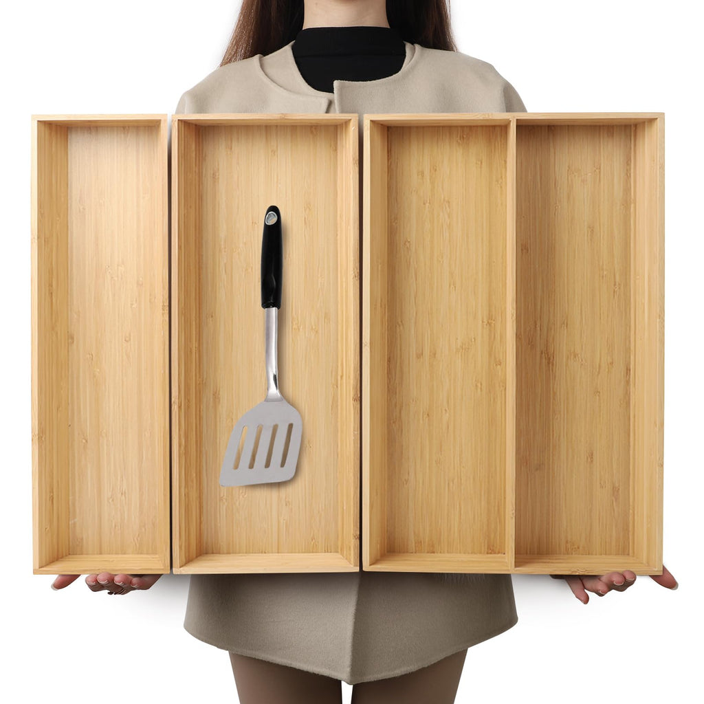 BAMOTTO CRAFTBAMBOO Large Long V-Shaped Bamboo Drawer Organizer Set of 3