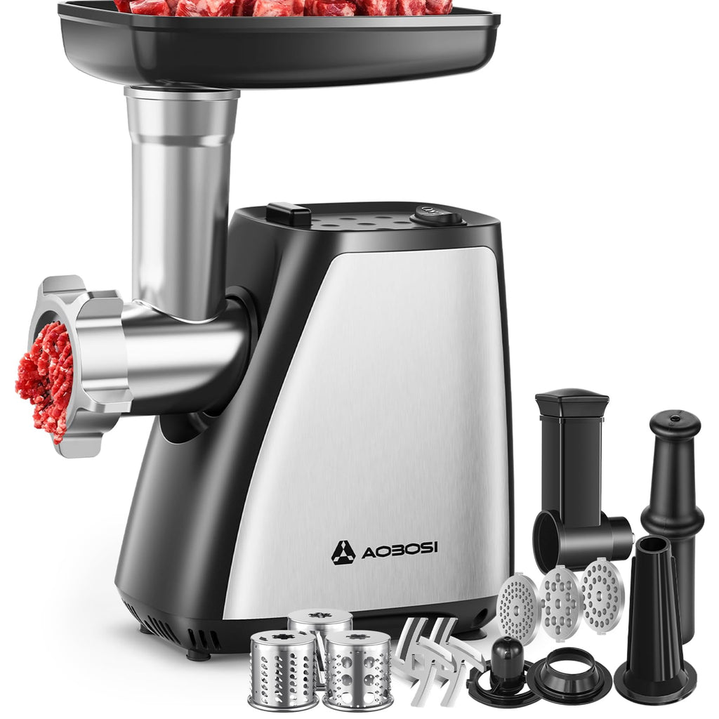 AAOBOSI Meat Grinder Electric, [2800W Max] Meat Grinder, Cheese Grater, Sausage Maker & Kibbe Kit for Home Use