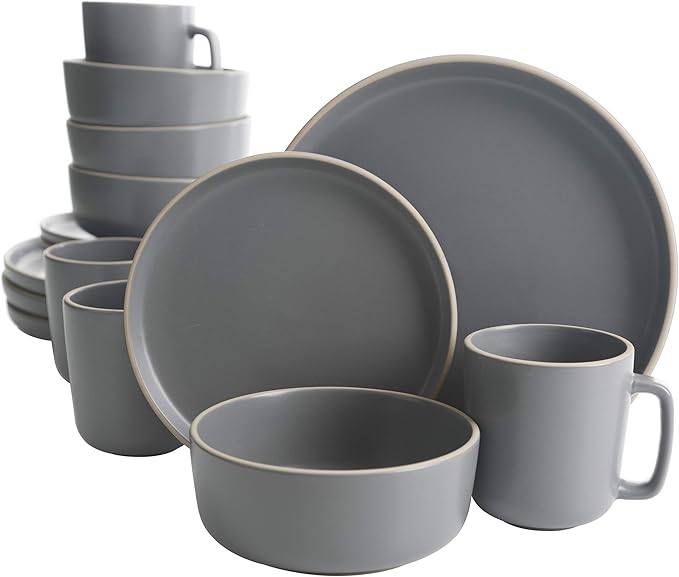 Gibson Home Zuma 16 Piece Round Kitchen Dinnerware Set, Dishes, Plates, Bowls, Mugs, Service for 4, Matte Stoneware, White
