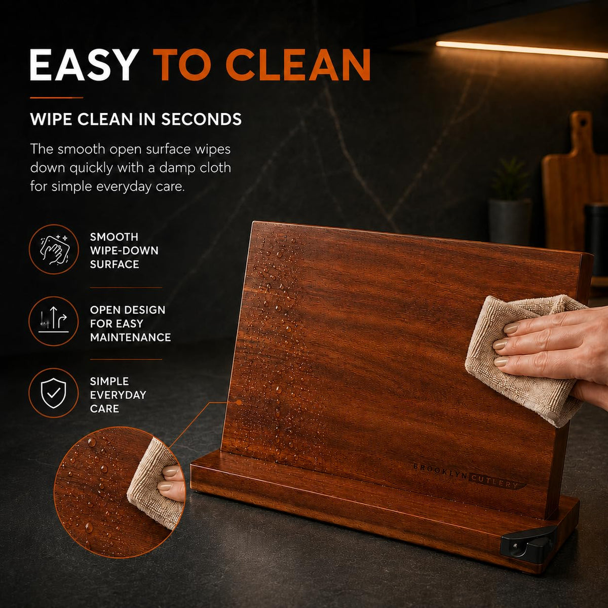 BROOKLYN CUTLERY Magnetic Knife Block, Acacia Wood Magnetic Knife Holder for Kitchen Counter Universal Knife Block Without Knives (12 x 10 With Sharpener)