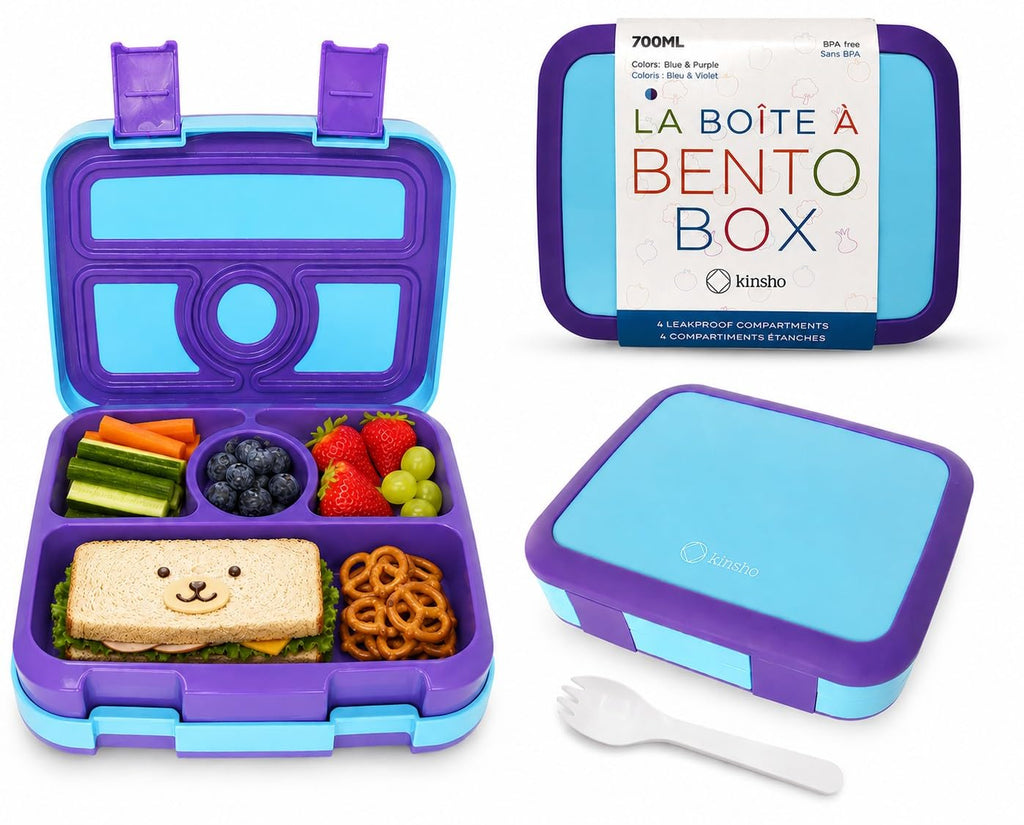 kinsho Bento Lunch Box for Kids Toddlers Girls, 4 Portion Sections Secure Lid, Microwave Safe BPA Free Removable Tray, Pre-School Kid Daycare Lunches Snack Container Ages 3 to 5, Pink Koala