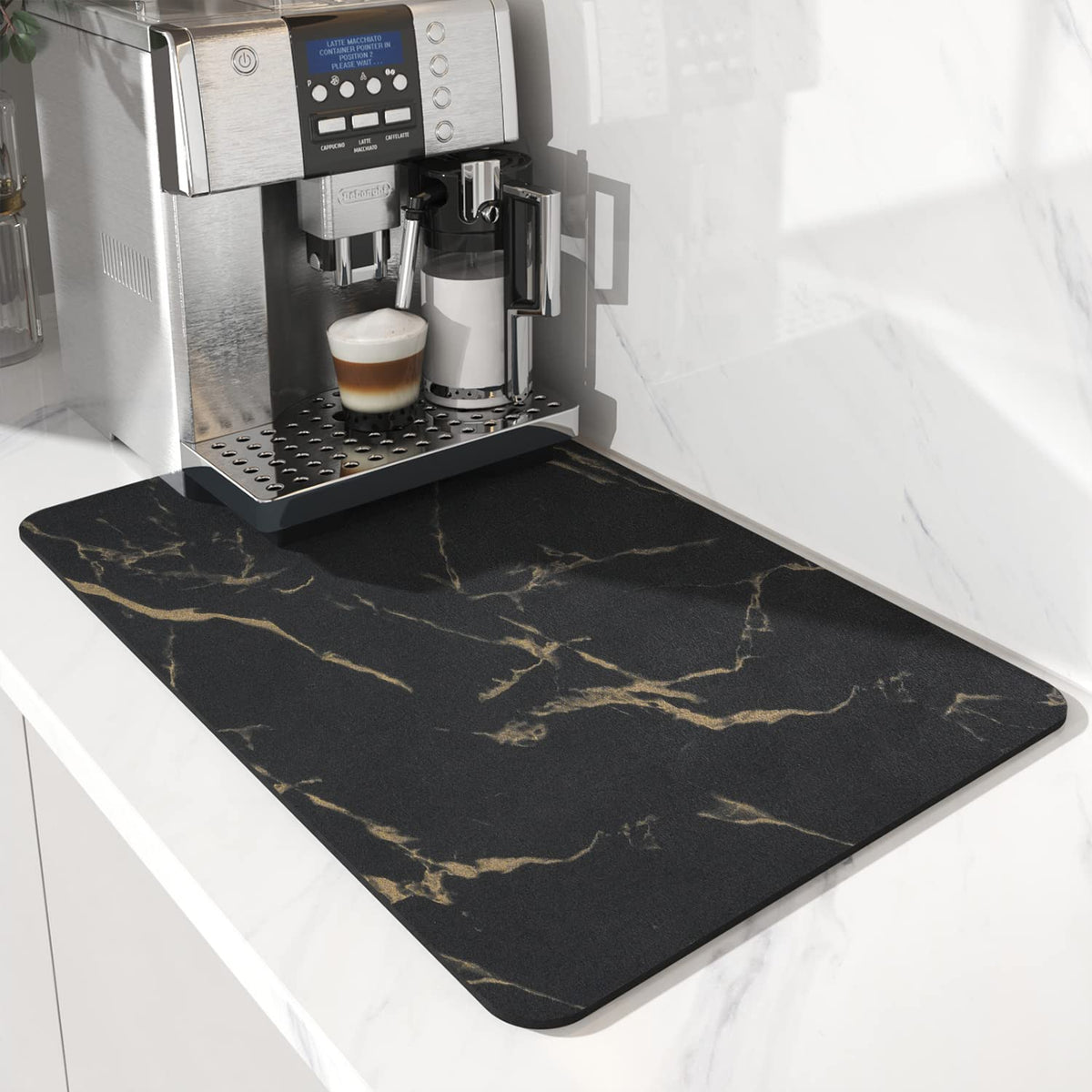 AMOAMI Coffee Mat Hide Stain Rubber Backed Absorbent Dish Drying Mat for Kitchen Counter - Fits Under Coffee Maker - KHAKI 16X24