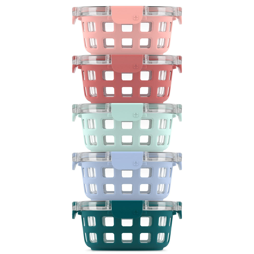Ello Duraglass 3.4 Cup Round Glass Meal Prep Containers, 10 Pc, Melon