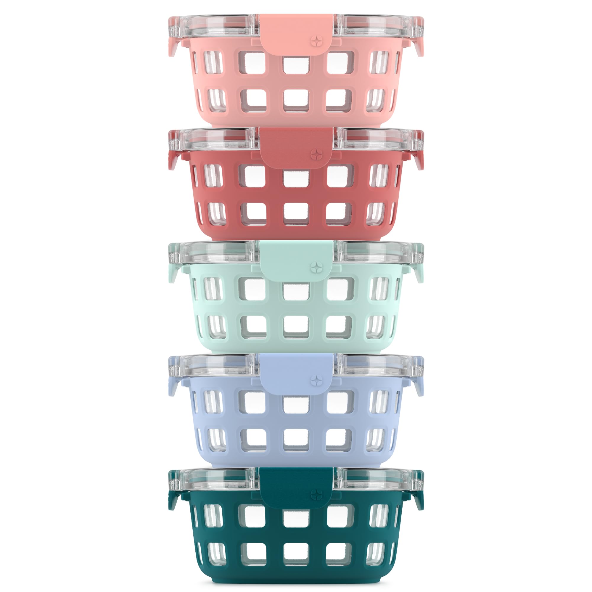 Ello Duraglass 3.4 Cup Round Glass Meal Prep Containers, 10 Pc, Melon