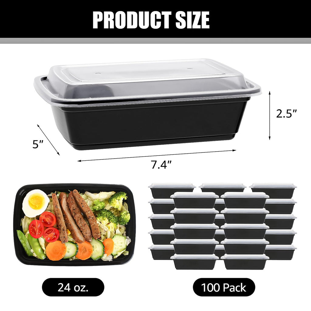 Lifetime Supplies 100 PACK, 24 oz. Meal Prep Containers, Extra Large & Thick Food Storage Containers with Lids - BPA Free Stackable Microwavable & Dishwasher Safe, Travel, To Go, Bento Box