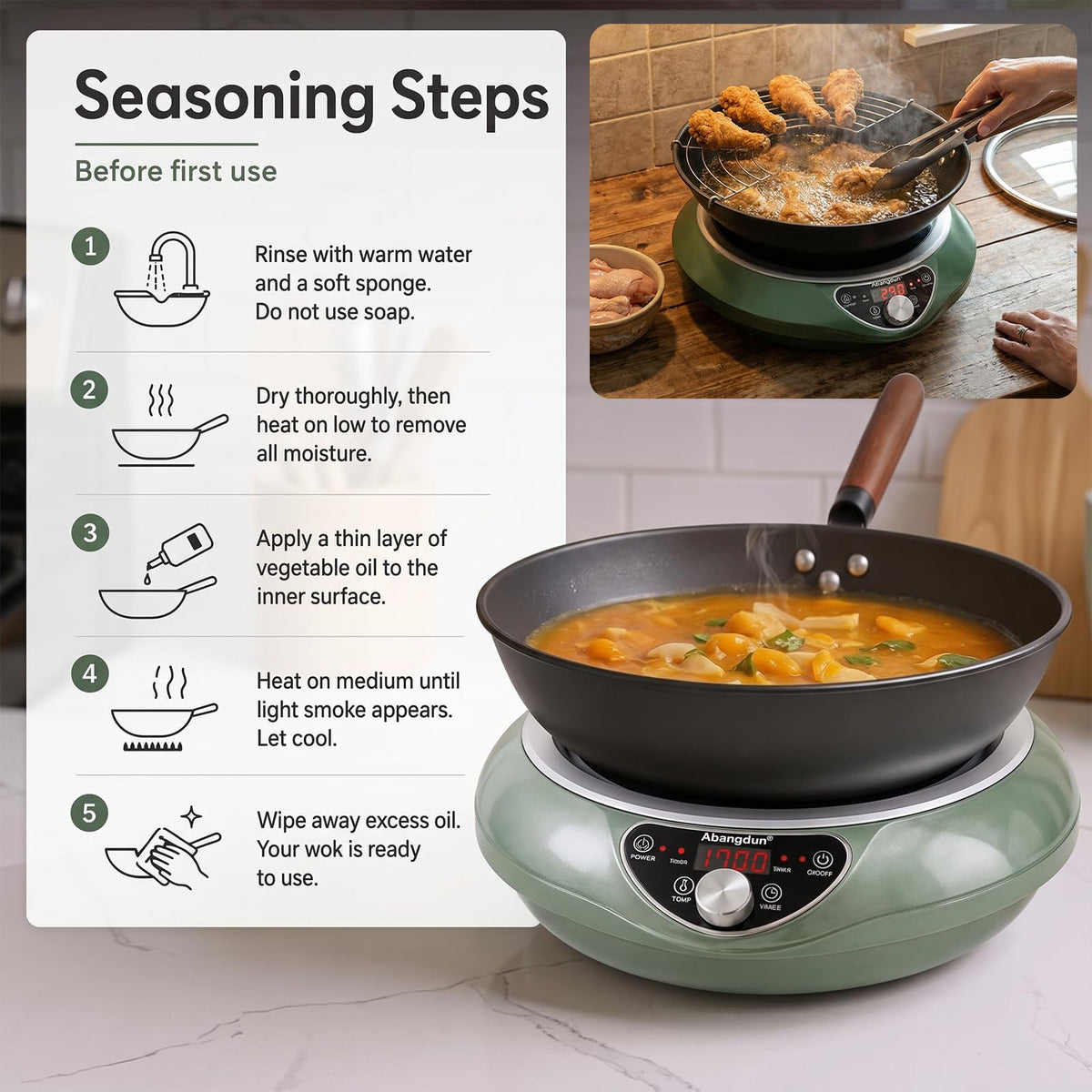 ABangDun 1700W Concave Induction Wok Burner, 120V Electric Wok Cooker