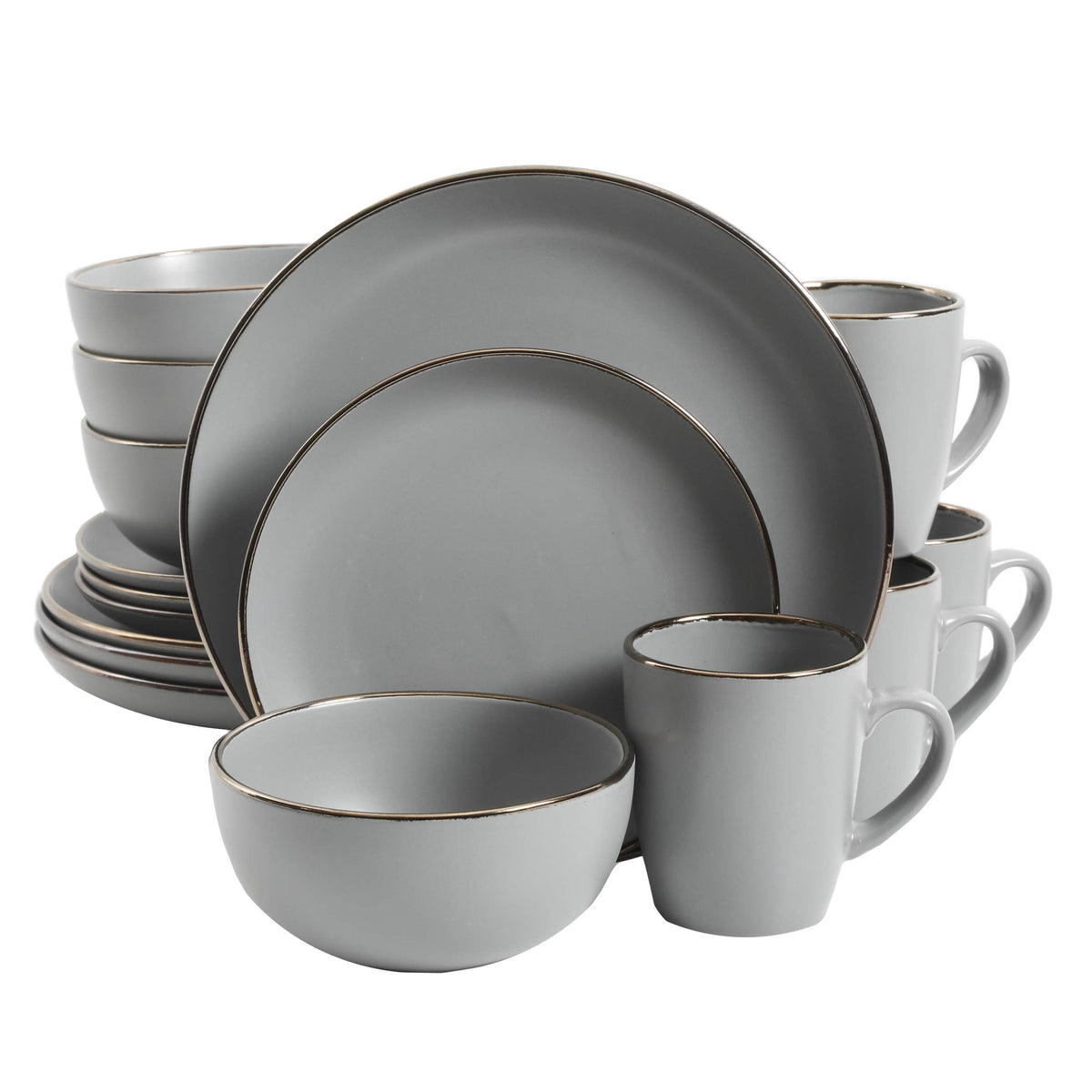 Gibson Home Rockaway 12-Piece Round Stoneware Dinnerware Set, Service for 4 – Cream Plates and Bowls, Modern Matte Finish, Microwave & Dishwasher Safe