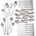 Lenox Silverware Set For 12, French Perle 65-Piece Flatware Set with Serving Utensils, Service For 12, Elegant 18/10 Stainless Steel Utensils with Beading, Knives Spoons & Forks (Silver, 65 Piece)