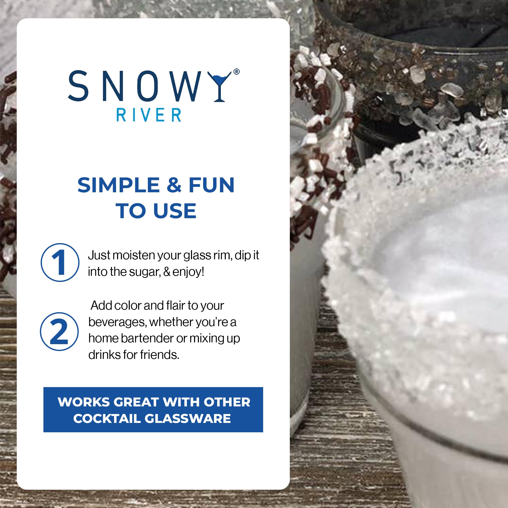 Snowy River Clear Cocktail Sugar - - Vibrant Naturally Colored Sugar for Cocktail Rimming, Baking & Decorating, Medium Crystal (8oz, Medium Crystal)