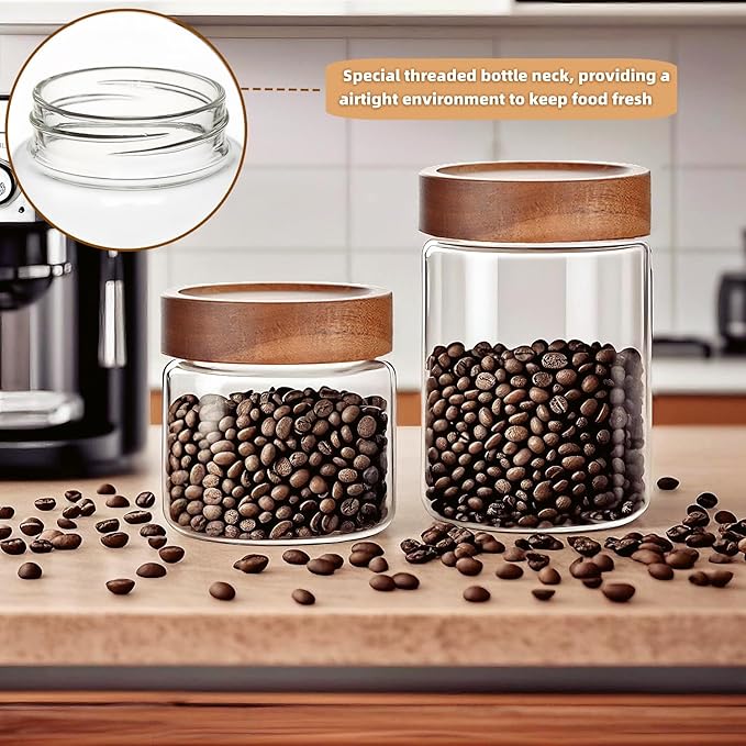 28 Fl oz/850ml Glass Jars, Glass Canister with Airtight Screw on Wooden Lid